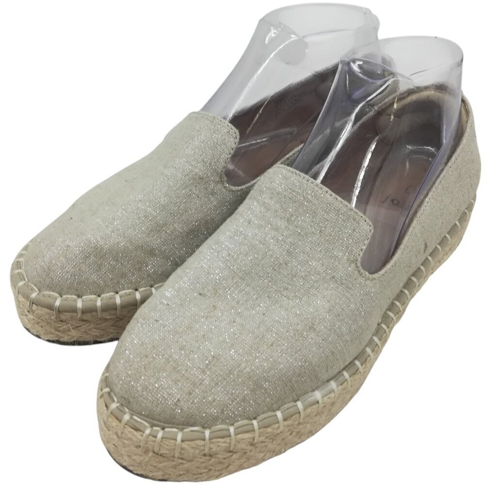 Joie Cara Metallic Gold Beige Espadrille Shoes Size 7.5 Platform Woven Slip-On
